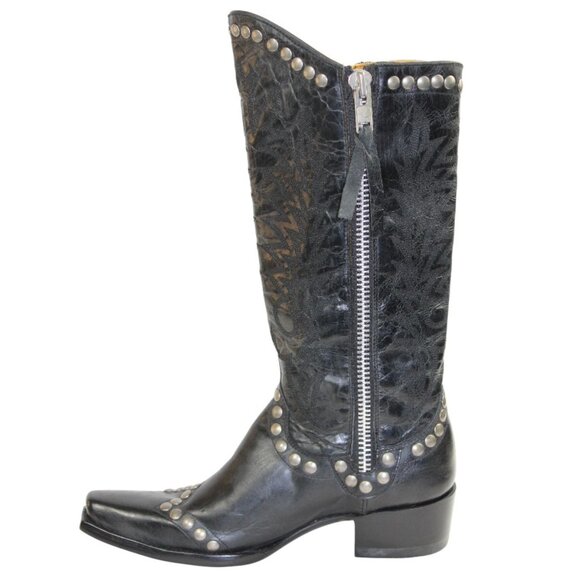 Old Gringo Rockrazz Studded Western Boots Black Leather Side Zip Snip Toe Boot - Picture 7 of 14